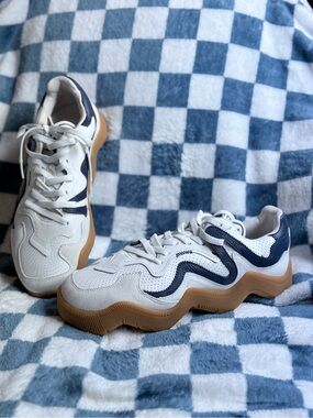 MSCHF V2.wav Men’s 10 White Cream Navy Wavy Sneakers MSCHF015 Gum Sole NWOT